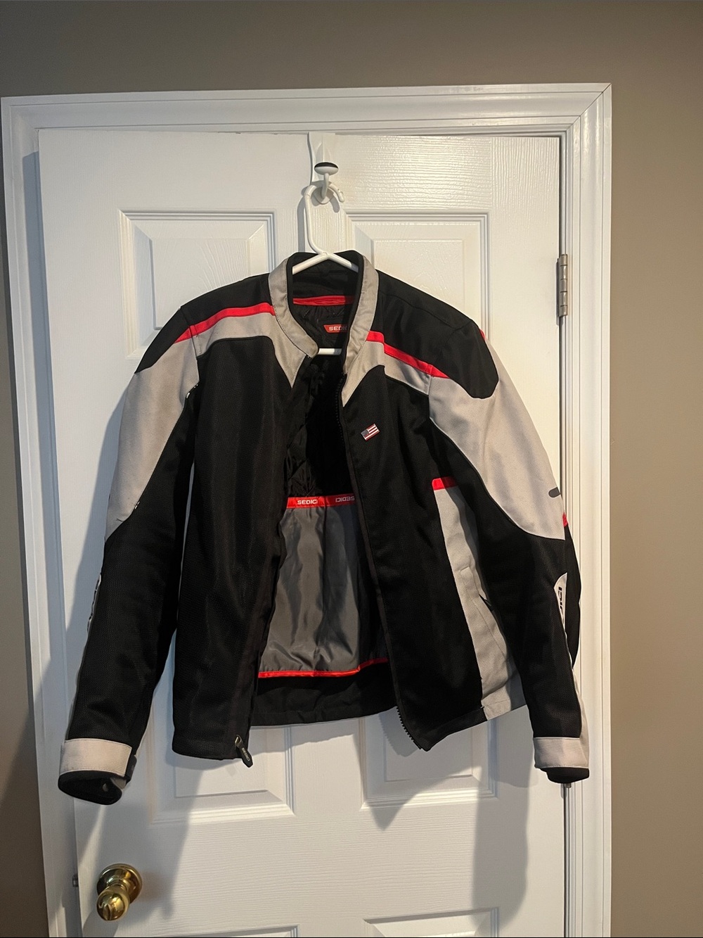 Men's Black and Gray Performance Motorcycle Jacket with Red Trim